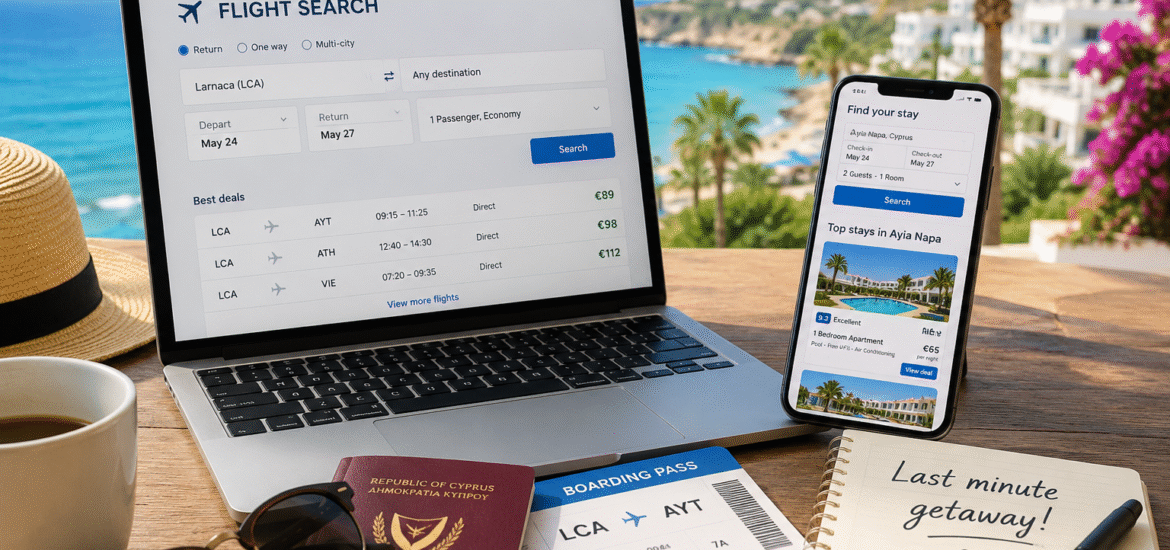 Last minute booking in Ayia Napa with flight search, hotel booking and travel planning for a Cyprus holiday