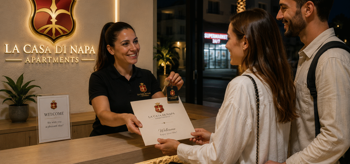 Late check in at La Casa Di Napa Apartments in Ayia Napa after reception hours