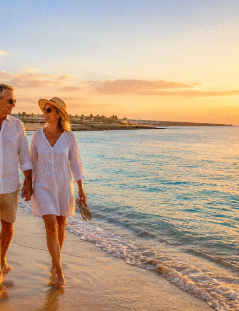 Couple enjoying warm sea temperatures in Ayia Napa during autumn