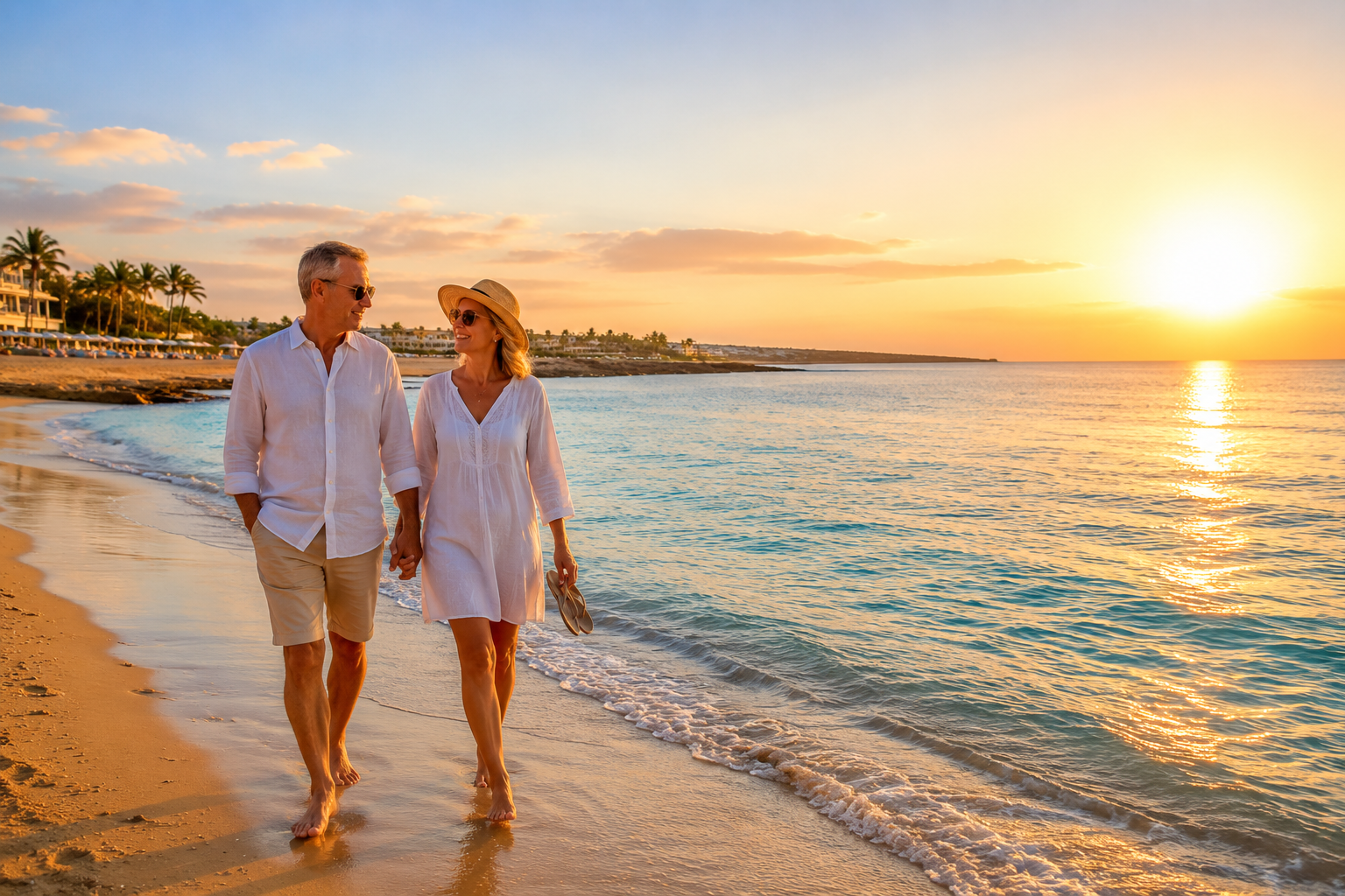 Couple enjoying warm sea temperatures in Ayia Napa during autumn