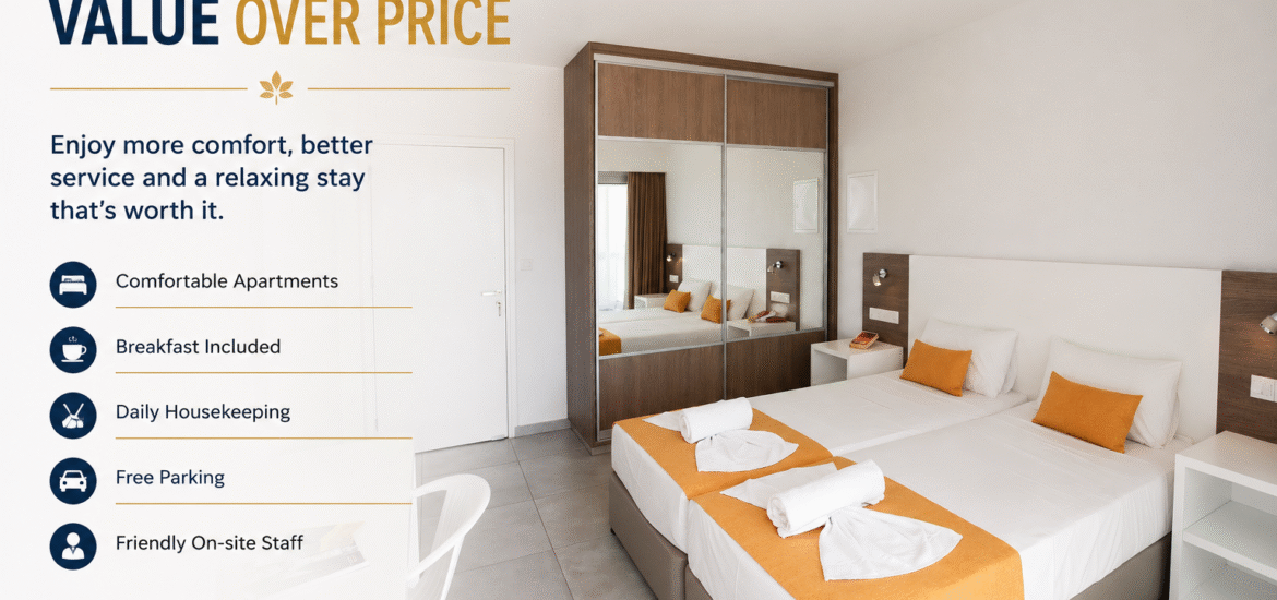 Modern apartment at La Casa Di Napa showing that value is more important than price when choosing cheap apartments in Ayia Napa.